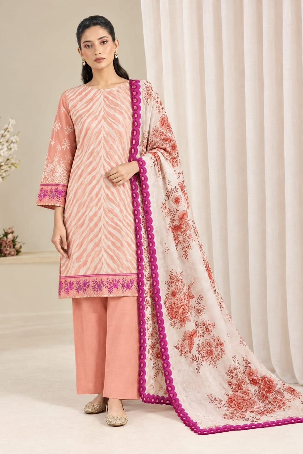 Maneeha Unstitched Printed Linen 3 Pc