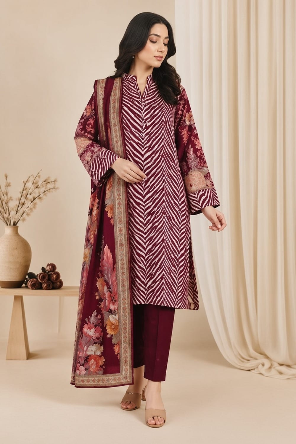 Maneeha Unstitched Printed Linen 3 Pc
