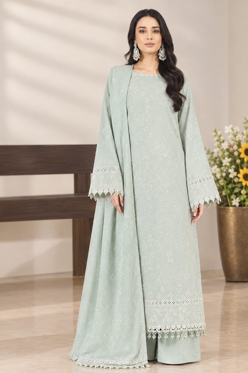 Falak By Wania Vol 1 Self Embroidered With Palachi Shawl 3Pc