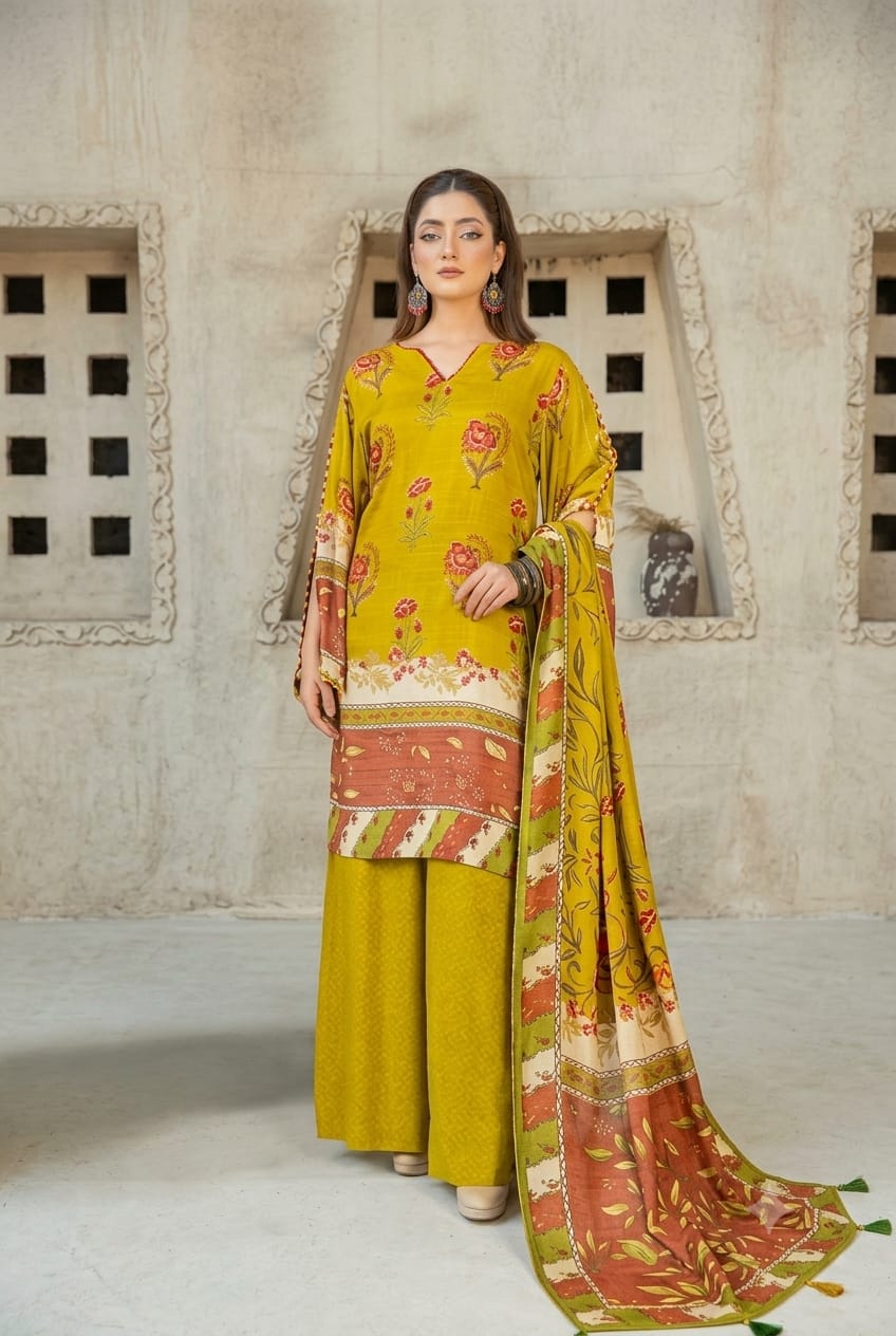 Parisa By Wania Peach Print Shirt ,Double Side Peach Print Shawl With Trouser, Unstitched 3pc