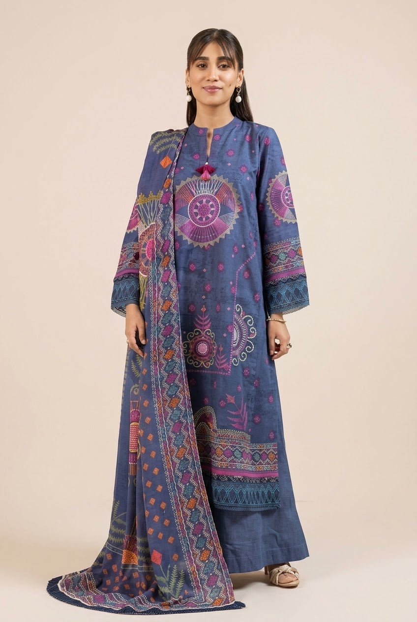 Nishat Unstitched Printed Cotton Slub 2pc Shirt, Trouser.