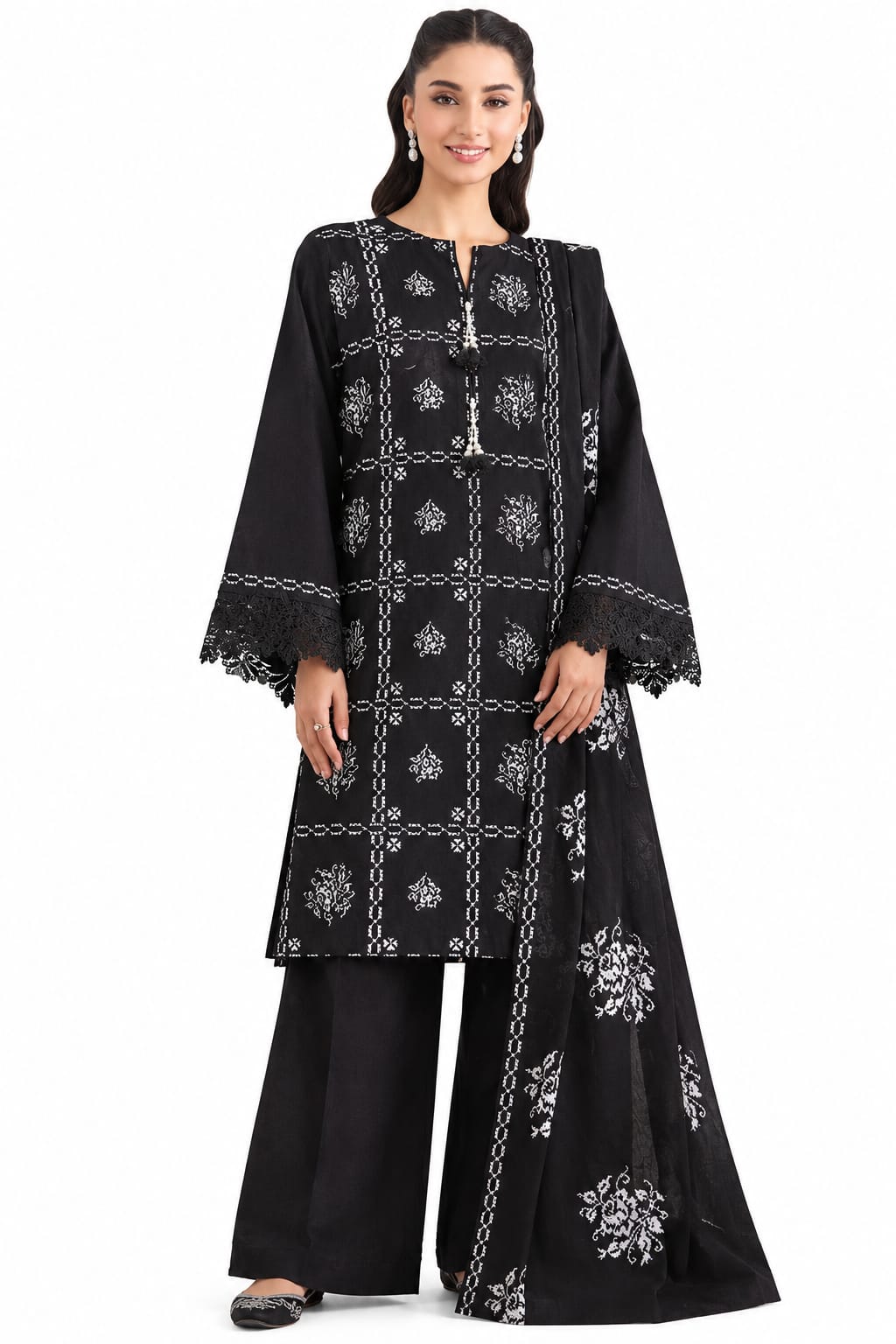 Nishat Unstitched Embroidered Khaddar Shirt Trouser 2pc