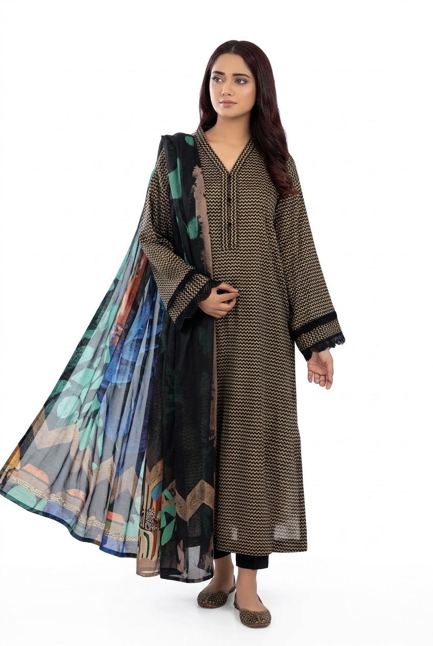 Nishat Unstitched Printed Dobby Cotton Shirt Trouser 2pc