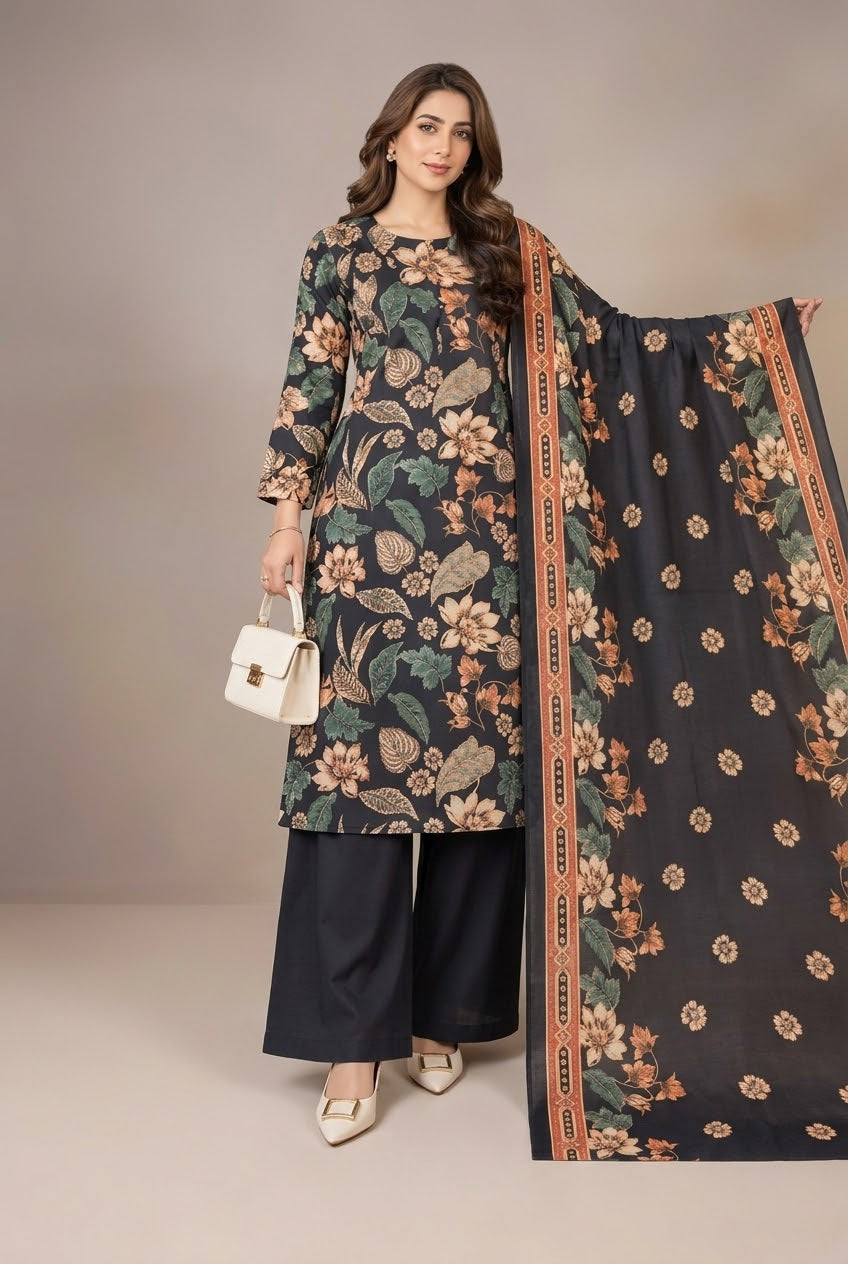 Bareeze Printed Khaddar Unstitched 3Pc