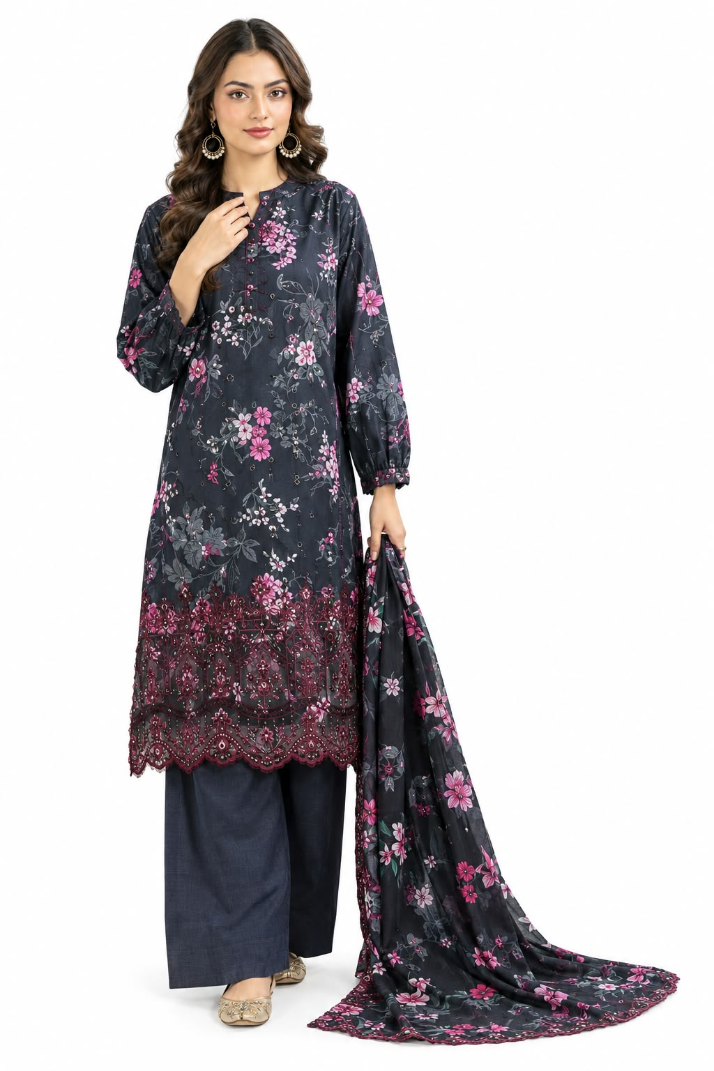 Bareeze Unstitched Embroidered Khaddar 3Pc