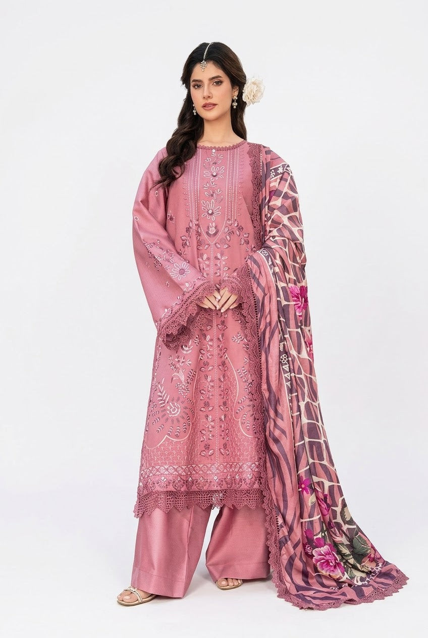 RAABI (Rang-e-Ronak) Unstiched Embroidered Viscose Linen 3Pc