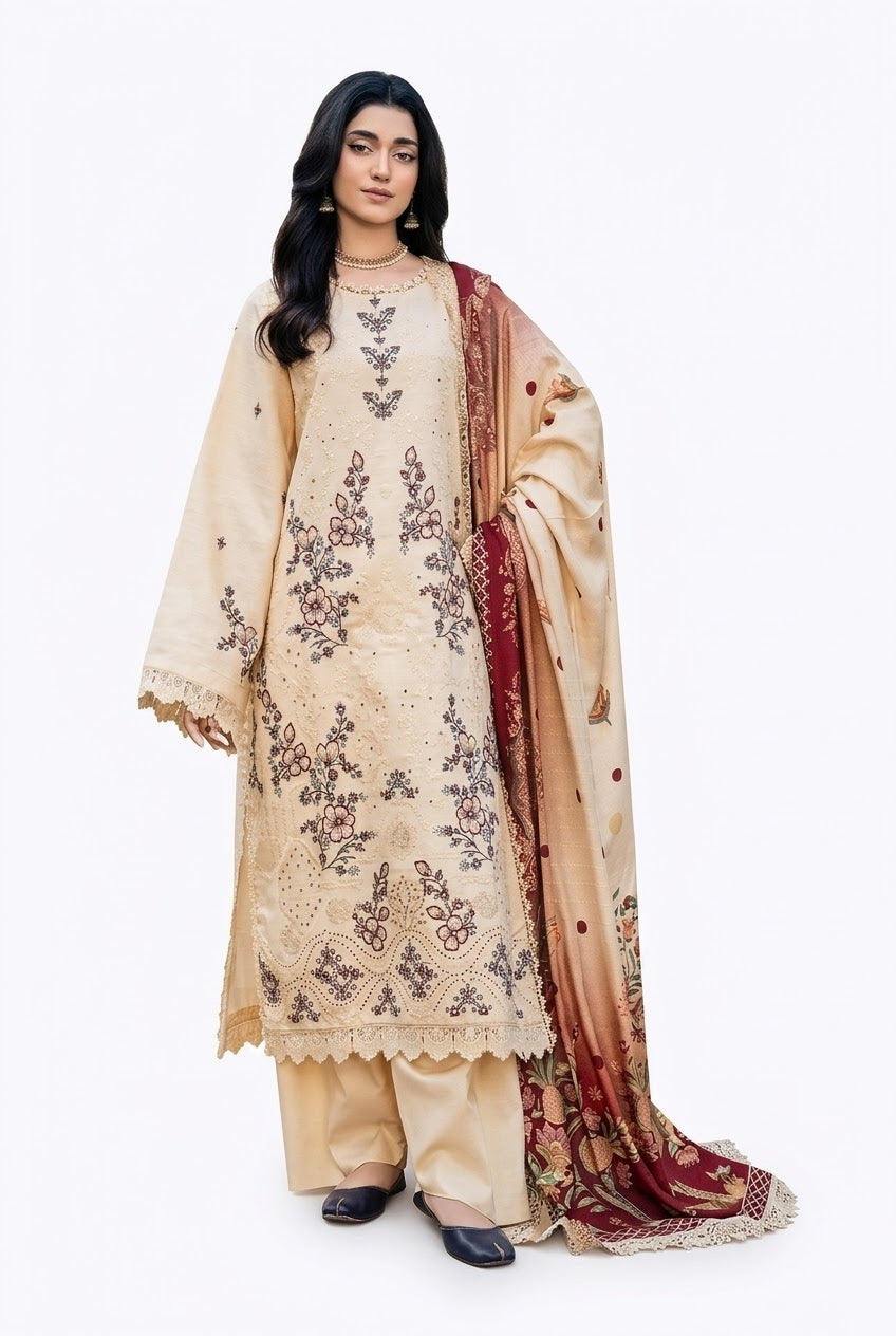 RAABI (Rang-e-Ronak) Unstiched Embroidered Viscose Linen 3Pc
