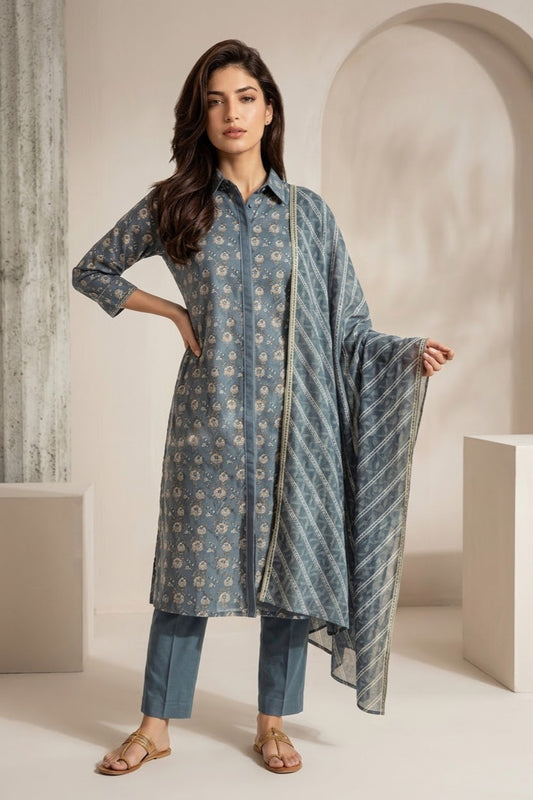 Al Karam Unstitched Printed Cambric Lawn 3pc