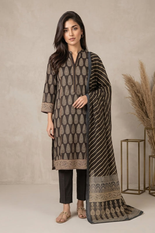 Al Karam Unstitched Printed Cambric Lawn 3pc