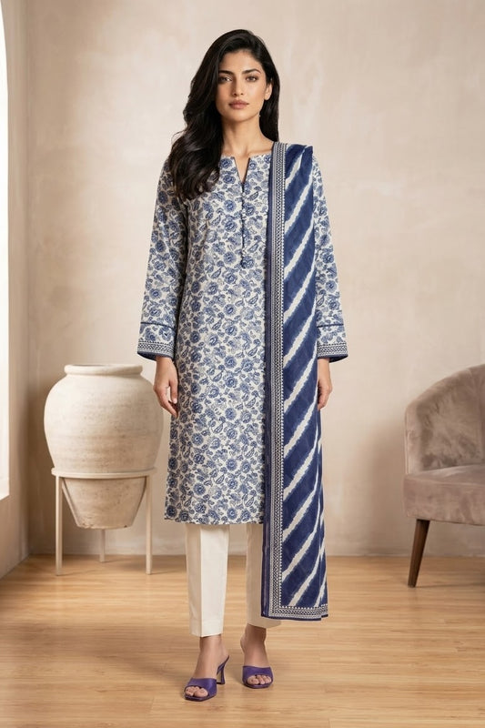Al Karam Unstitched Printed Cambric Lawn 3pc