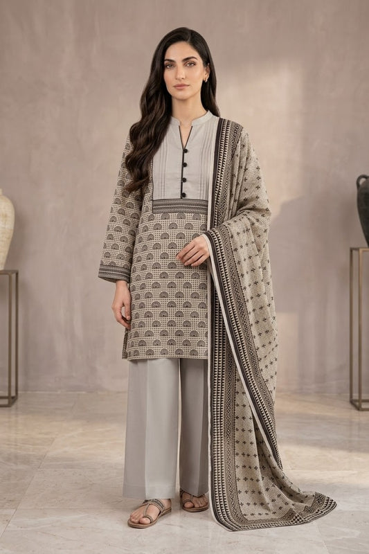 Al Karam Unstitched Printed Cambric Lawn 3pc