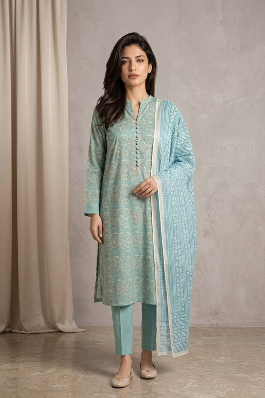 Al Karam Unstitched Printed Cambric Lawn 3pc