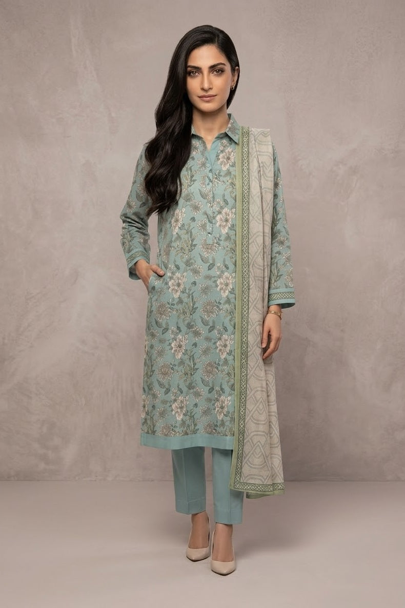 Al Karam Unstitched Printed Cambric Lawn 3pc