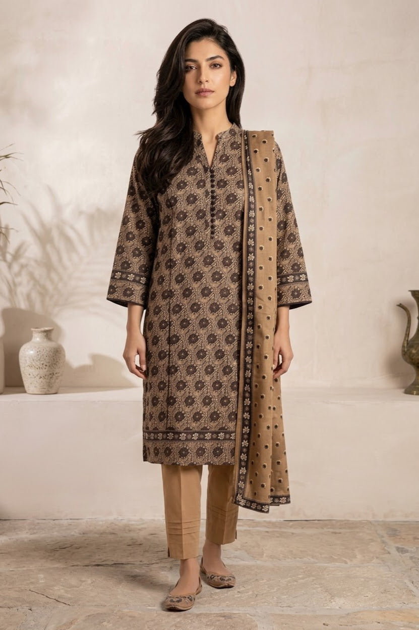 Al Karam Unstitched Printed Cambric Lawn 3pc