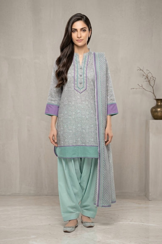 Al Karam Unstitched Printed Cambric Lawn 3pc