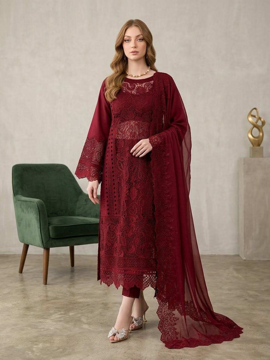 Mahnur Mahrukh Unstitched Luxury Embroidered Lawn 3pc
