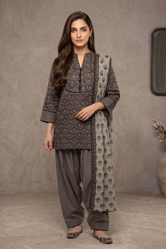 Al Karam Unstitched Printed Cambric Lawn 3pc