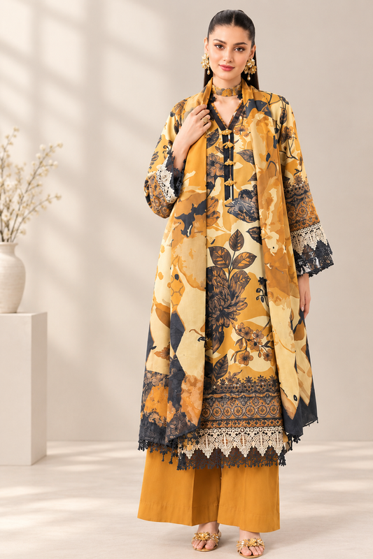 Paltar Unstitched Printed Linen 3 Pc
