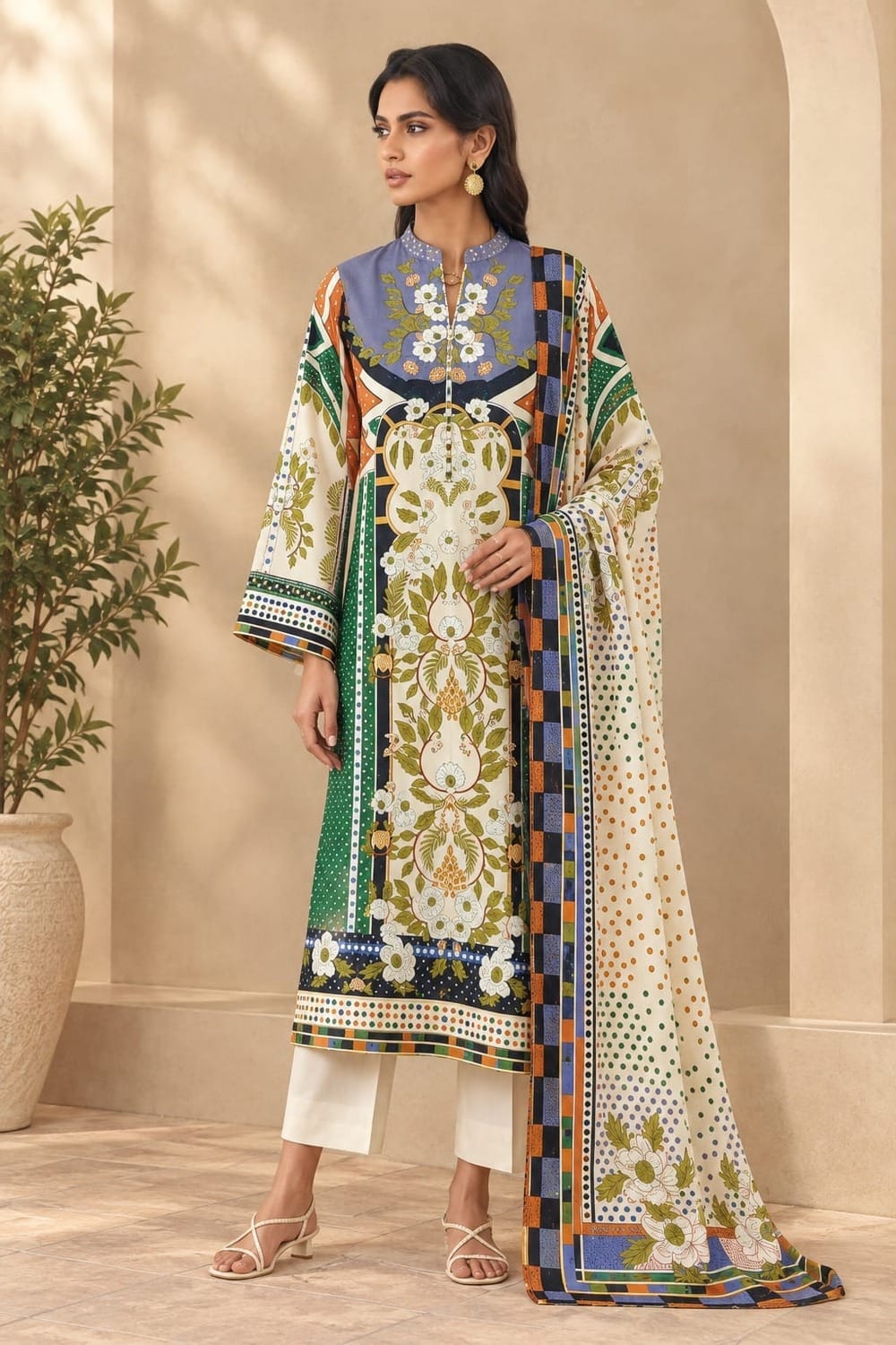 Raiha Unstitched Printed Linen 3 Pc
