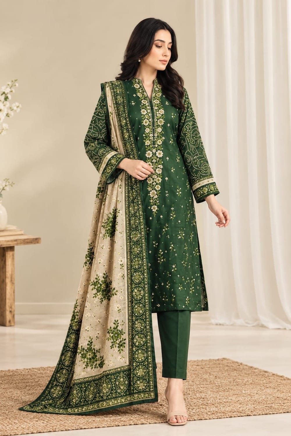 Maneeha Unstitched Printed Linen 3 Pc