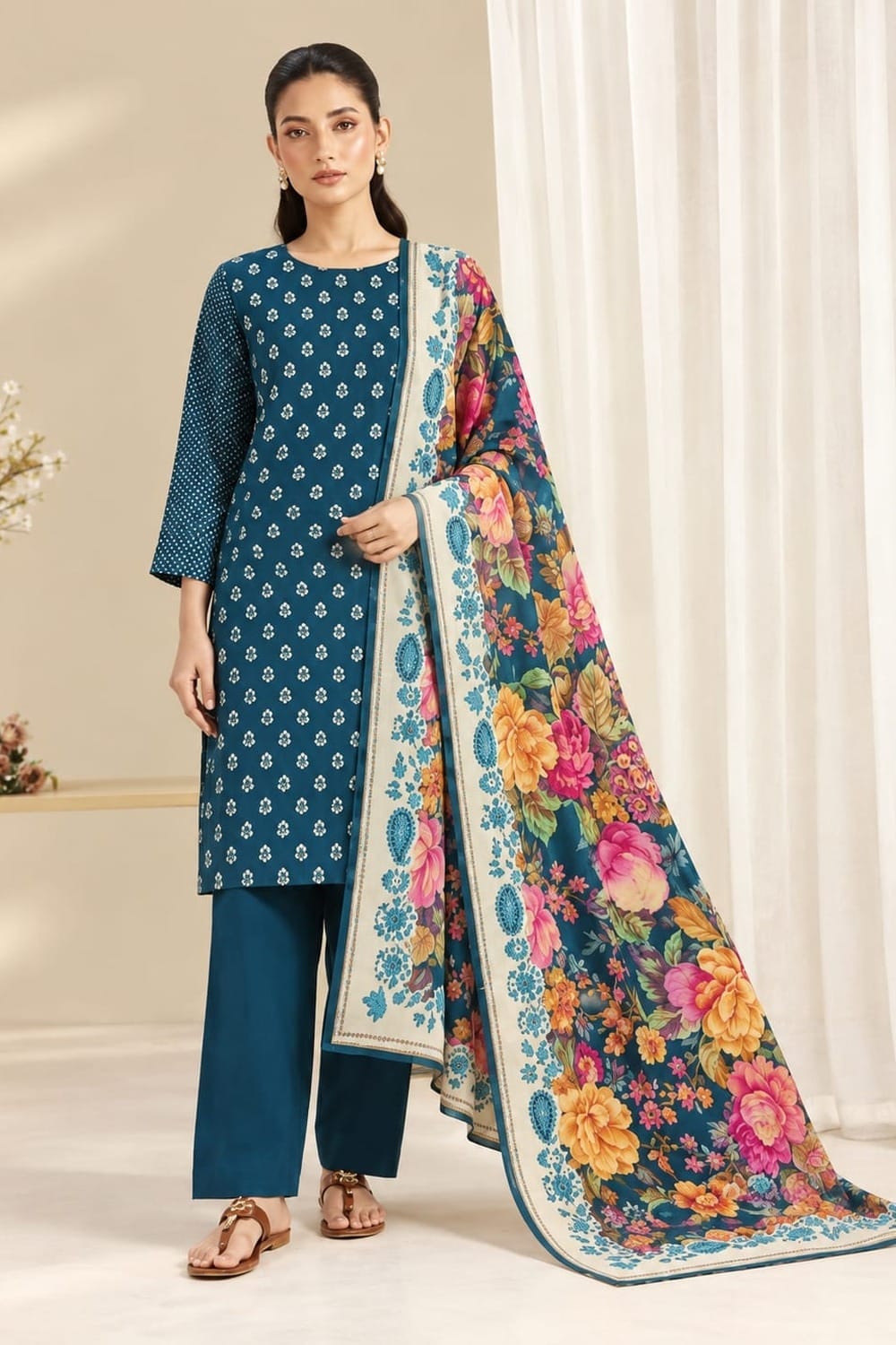 Maneeha Unstitched Printed Linen 3 Pc
