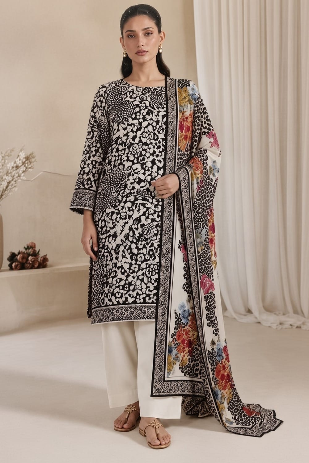Maneeha Unstitched Printed Linen 3 Pc