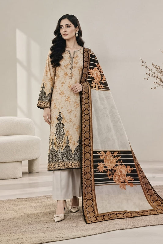 Maneeha Unstitched Printed Linen 3 Pc