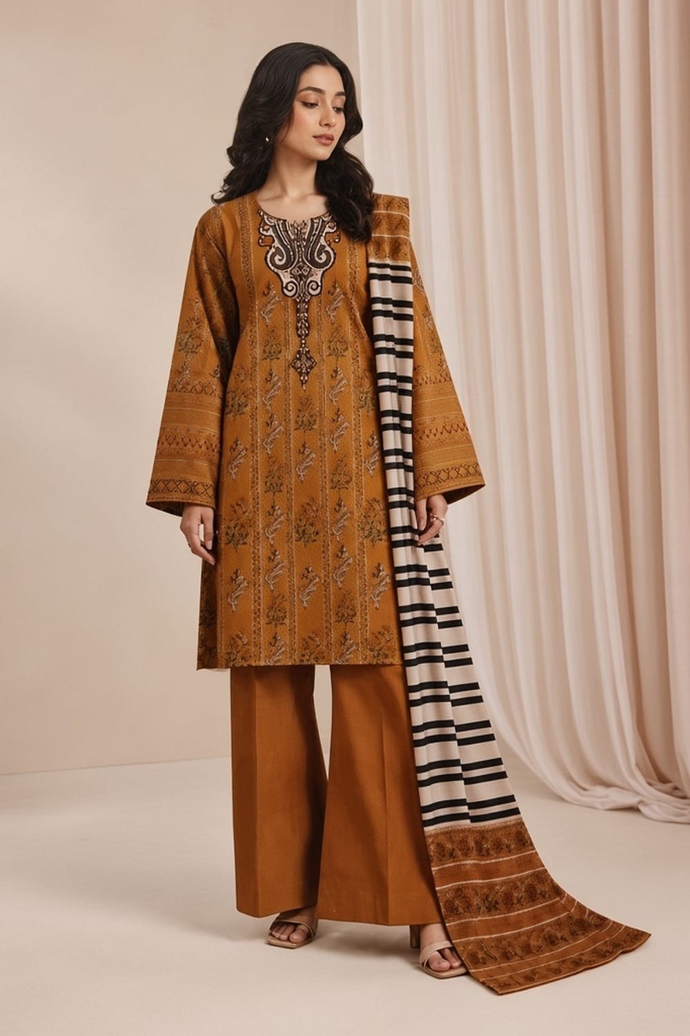 Maneeha Unstitched Printed Linen 3 Pc