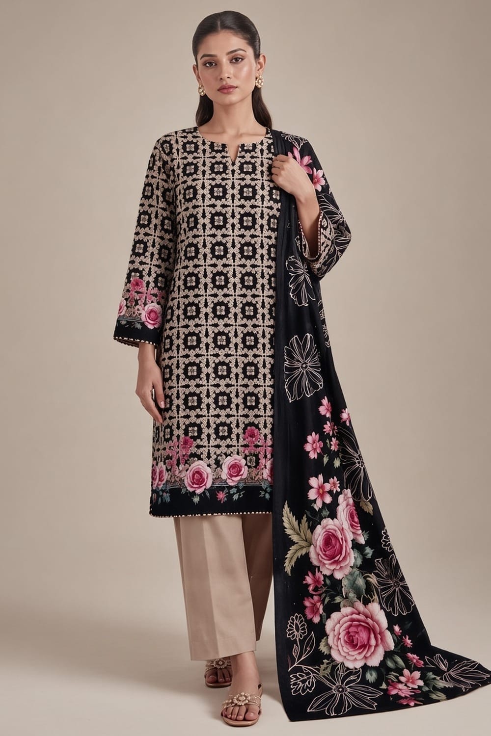 Maneeha Unstitched Printed Linen 3 Pc