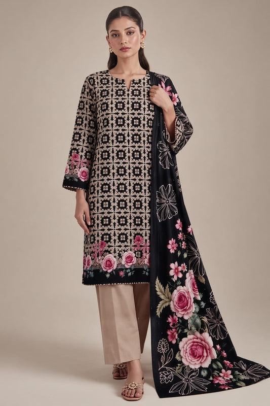 Maneeha Unstitched Printed Linen 3 Pc