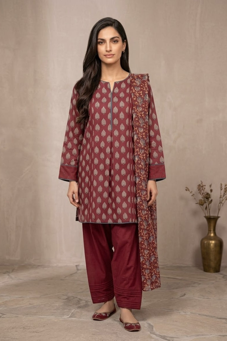 Al Karam Unstitched Printed Cambric Lawn 3pc