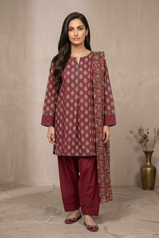 Al Karam Unstitched Printed Cambric Lawn 3pc