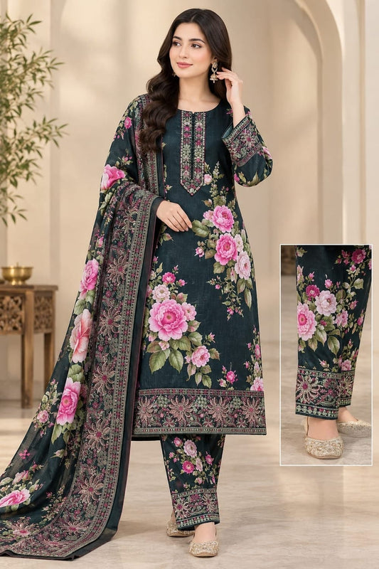 Meerak Embroidered Stiched 3 Pc With Pashmina Shawl