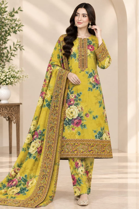 Meerak Embroidered Stiched 3 Pc With Pashmina Shawl And Farshi Shalwar