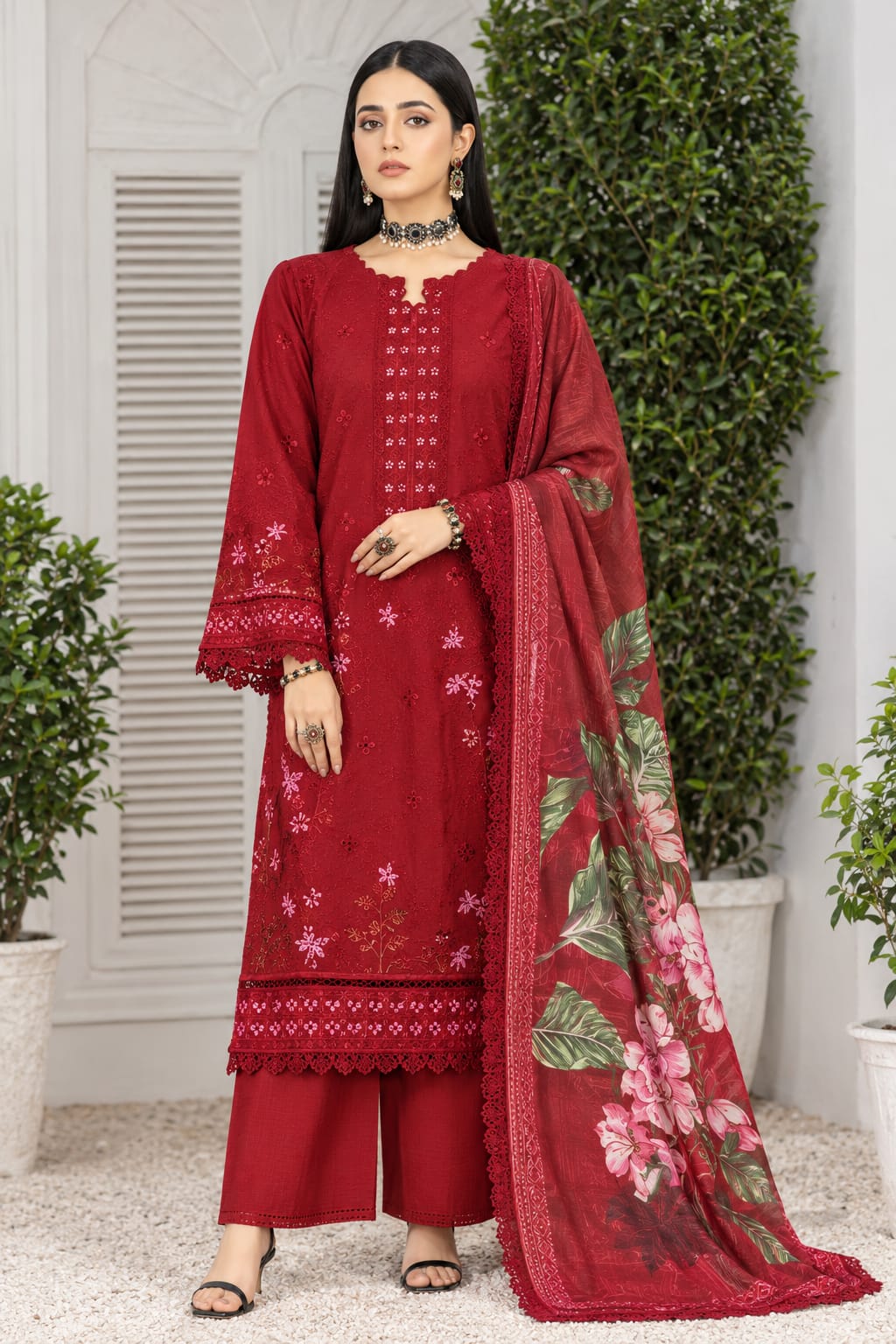 Maya By Wania Resham Karandi Embroidered Shirt With Fancy Duppata