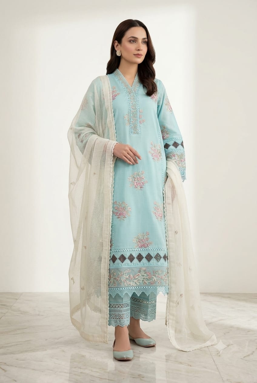 Johra (Khimar) Embroidered Lawn With Embroidered Jacquard Lawn Dupatta