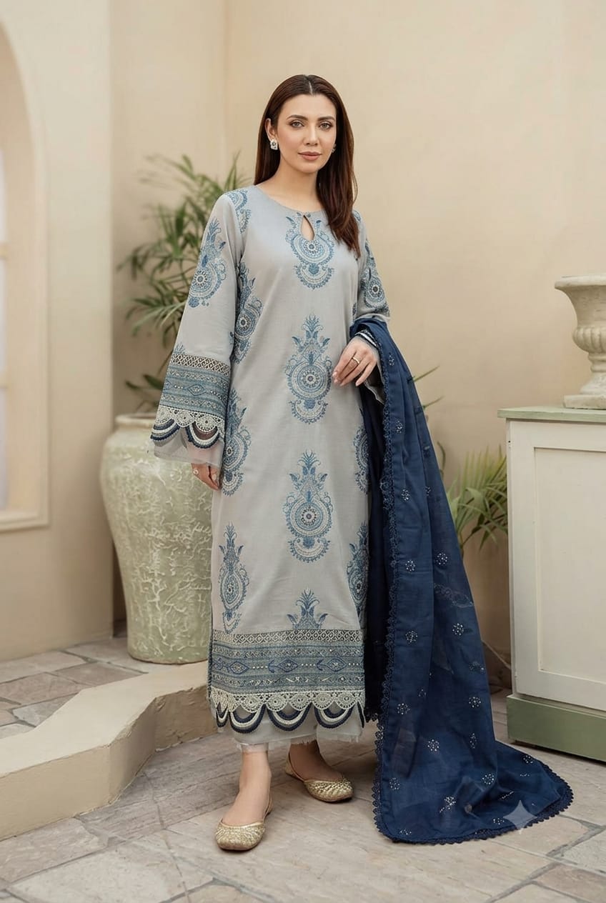 Johra (Khimar) Embroidered Lawn With Embroidered Jacquard Lawn Dupatta