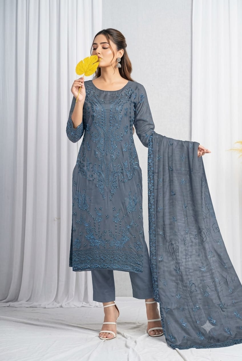 Seline (Graceful) Unstitched Heavy Embroidered  Lawn 3pc