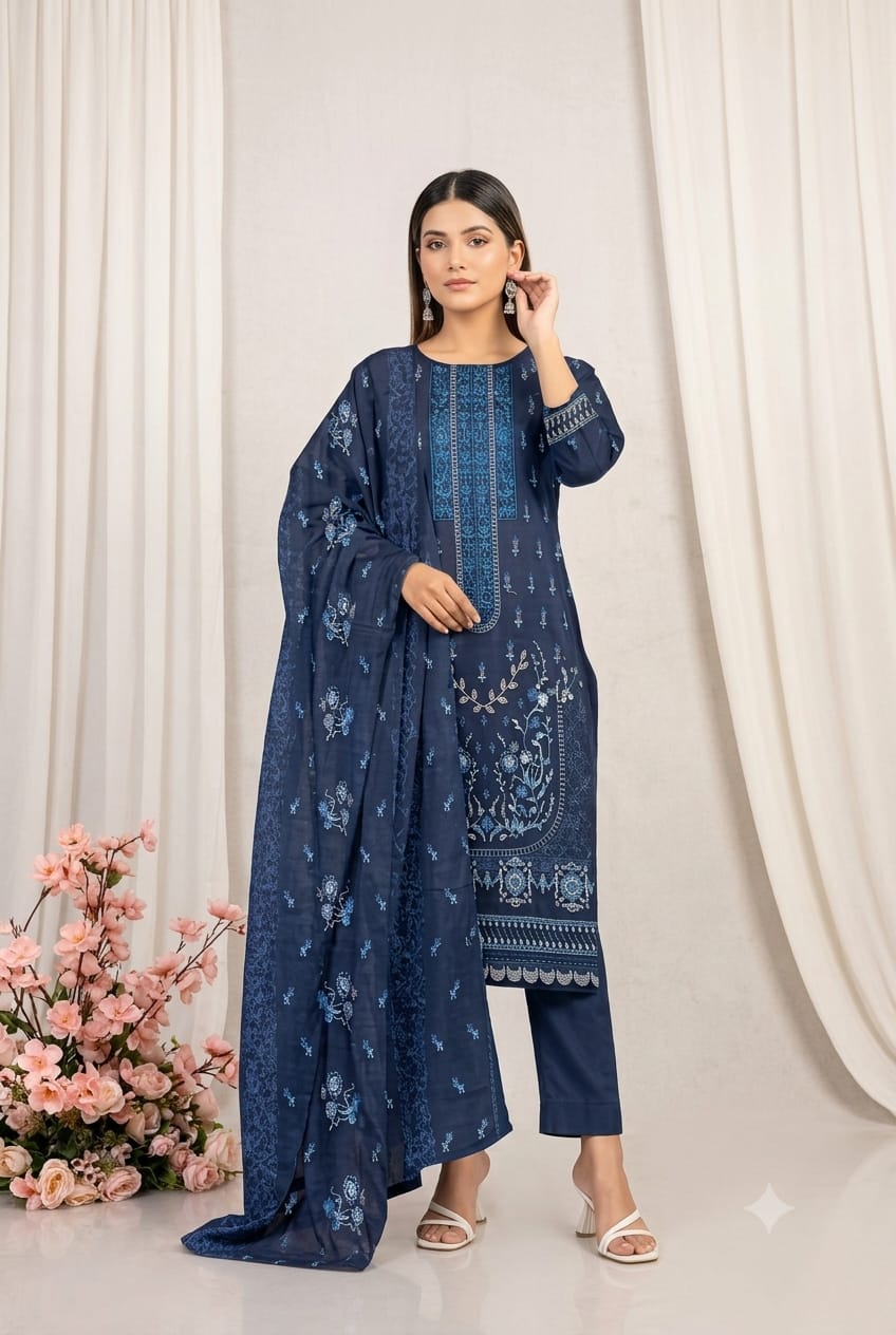 Seline (Graceful) Unstitched Heavy Embroidered  Lawn 3pc