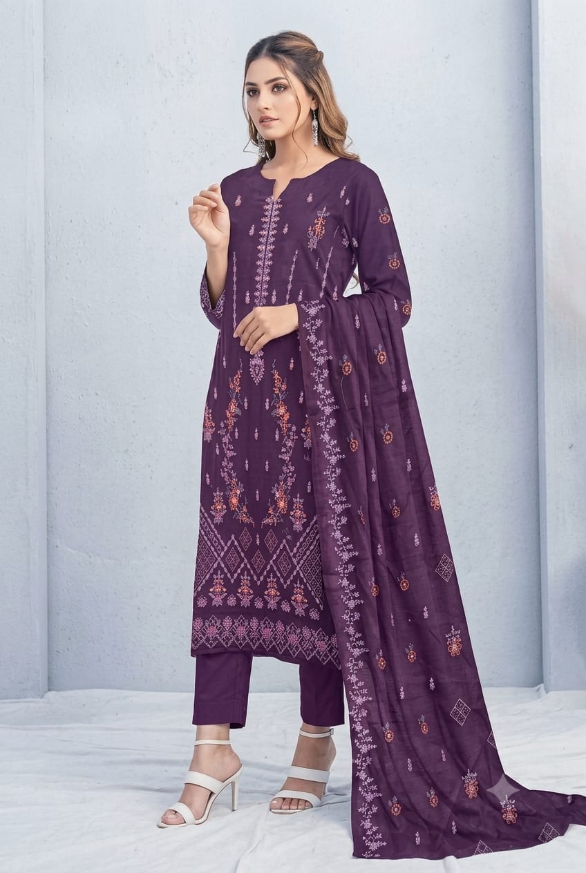 Seline (Graceful) Unstitched Heavy Embroidered  Lawn 3pc