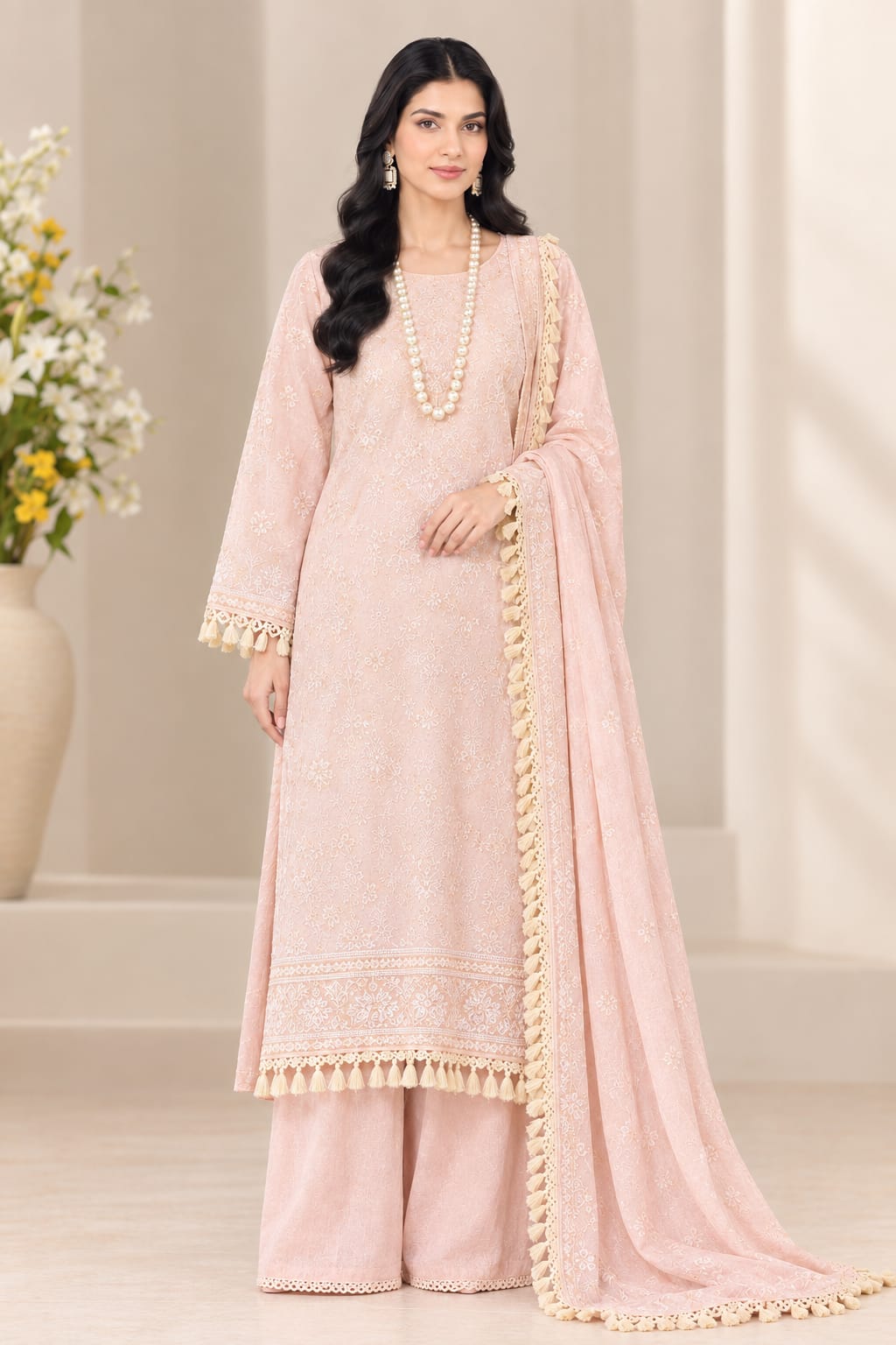 Falak By Wania Vol 1 Self Embroidered With Palachi Shawl 3Pc