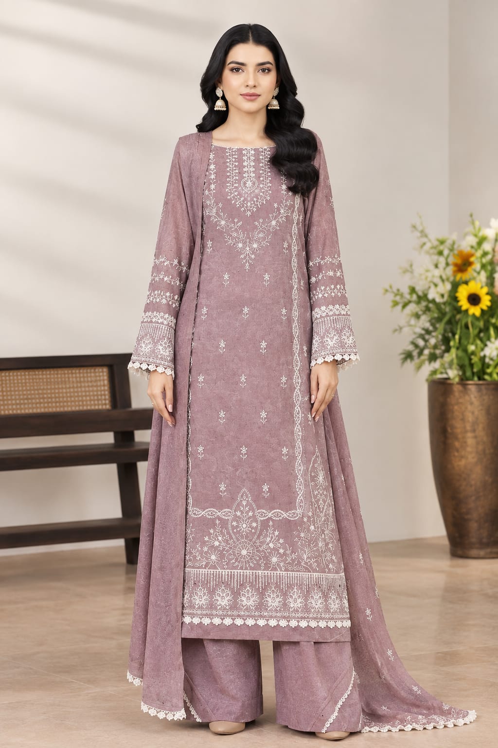 Falak By Wania Vol 1 Self Embroidered With Palachi Shawl 3Pc