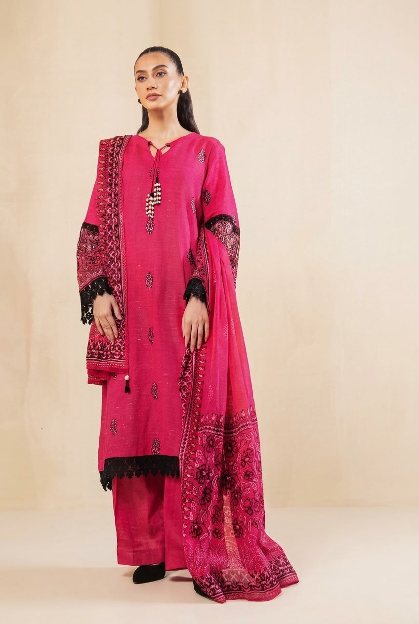 Nishat Unstitched Embroidered Solid Khaddi Cotton Shirt Trouser 2pc