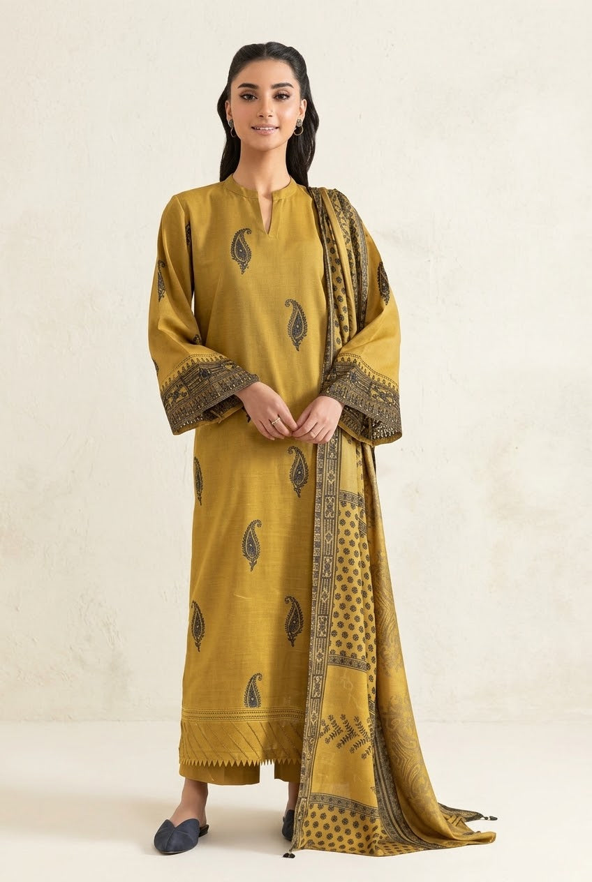 Nishat Unstitched Embroidered Solid Khaddar Shirt Trouser 2pc