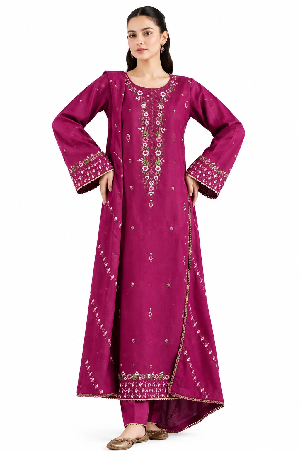 Nishat Unstitched Embroidered Khaddr Shirt Trouser 2pc