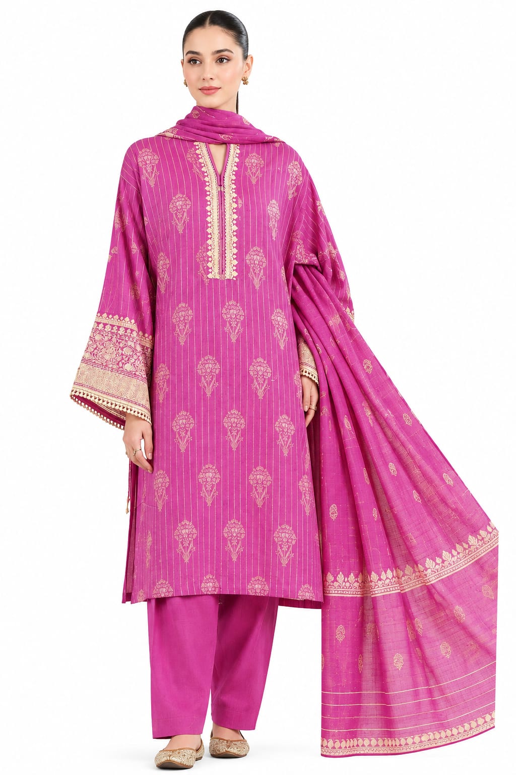 Nishat Unstitched Printed Dobby Cotton Shirt Trouser 2Pc