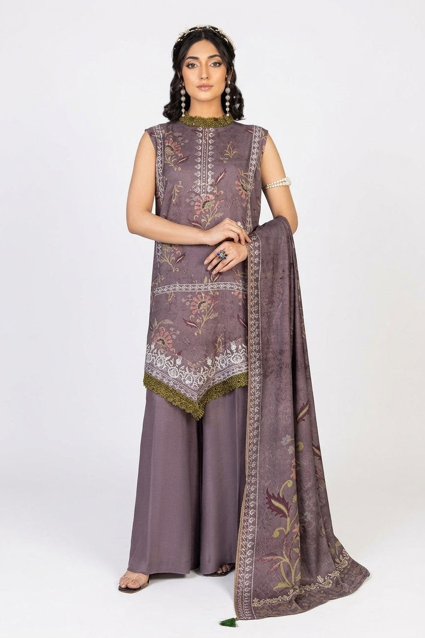 Parisa By Wania Peach Print Shirt ,Double Side Peach Print Shawl With Trouser, Unstitched 3pc