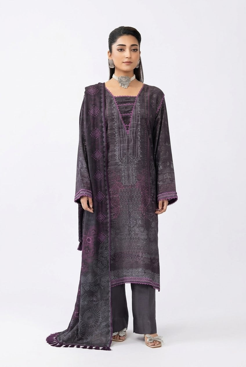 Parisa By Wania Peach Print Shirt ,Double Side Peach Print Shawl With Trouser, Unstitched 3pc