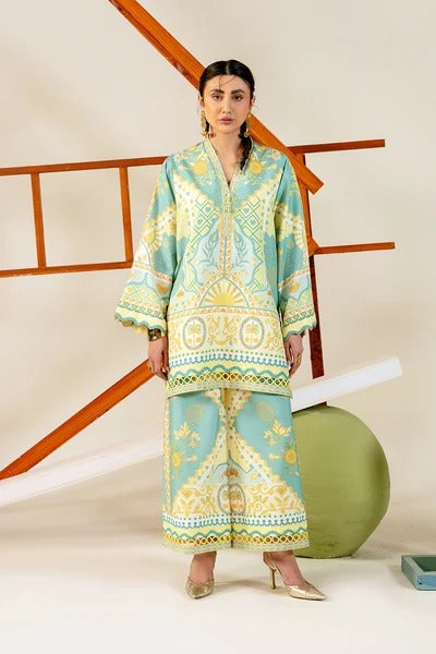 MARYUM & MARIA PRINTED SILK STITCHED 2PC (SIZE LARGE)