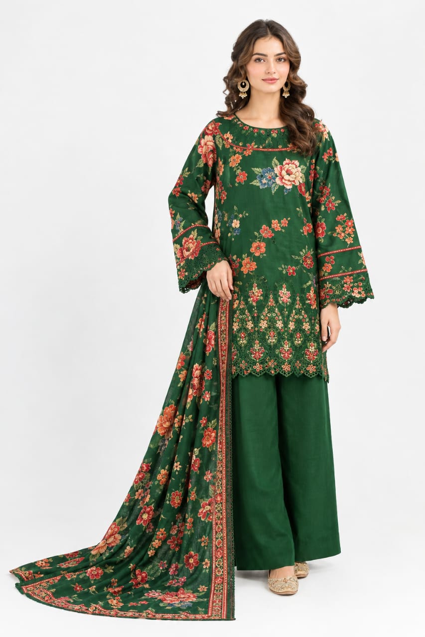 Bareeze Unstitched Embroidered Khaddar 3Pc